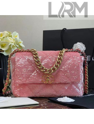 Chanel Sequins Chanel 19 Large Flap Bag AS1161 Coral Pink 2021