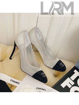 Chanel Mesh Crystal Pumps 8.5cm Silver 2020