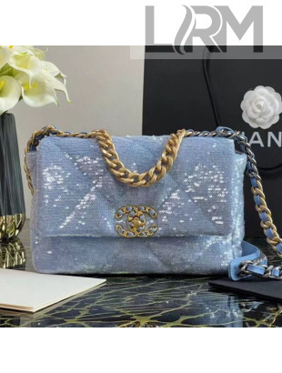 Chanel Sequins Chanel 19 Small/Large Flap Bag AS1160/AS1161 Sky Blue 2021