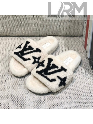 Louis Vuitton LV Wool Flat Slide Sandals White 2021 12