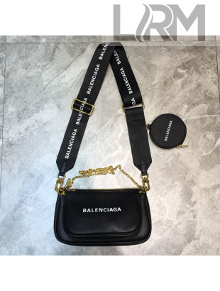 Balenciaga Leather Crossbody Bag/Chain Bag/Coin Purse Sets Black/White 2019