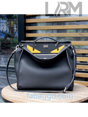 Fendi Men's Medium Peekaboo Iconic Fit  Bag Bugs Tote Bag in Black Leather 04 2020