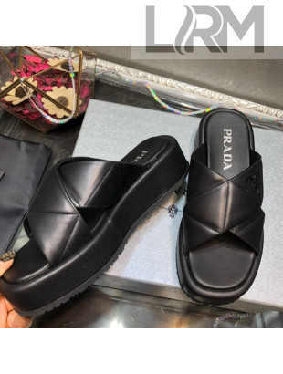 Prada Quilted Lambskin Platform Slide Sandals Black 2021