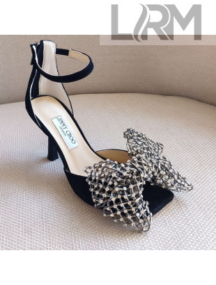Jimmy Choo Mana Suede Sandals 8.5cm with Crystal Bow Black 2021
