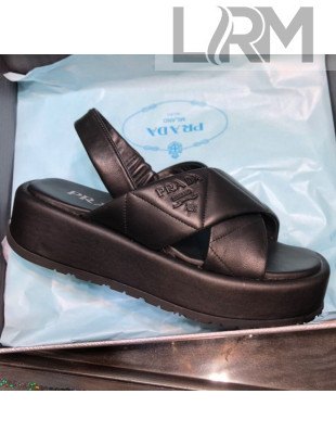 Prada Quilted Lambskin Platform Sandals All Black 2021