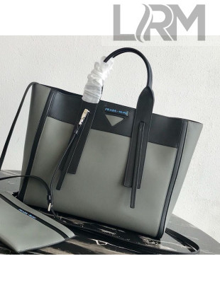 Prada Ouverture Large Leather Tote Bag 1BG235 Grey 2019