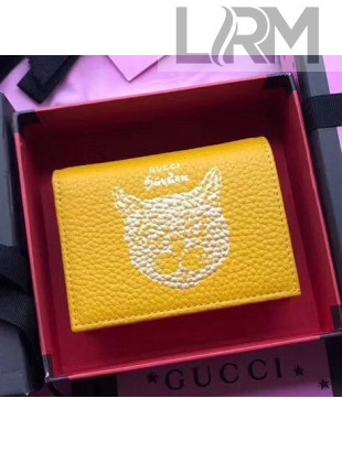 Gucci Garden Cat Print Calfskin Card Case 516938 Yellow 2018