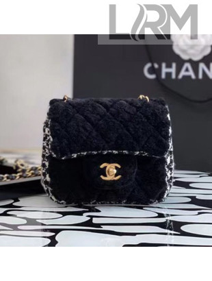 Chanel Houndstooth Wool Mini Square Flap Bag Black/White 2021