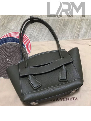 Bottega Veneta Arco Small Grained Calfskin Maxi Weave Top Handle Bag Dark Green 2019