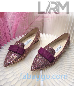 Jimmy Choo Gabie Glitter Sequins Pointy Toe Flat Ballerinas with Bow 07 2020