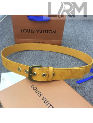 Louis Vuitton Men's Monogram Denim Belt 35mm with Square Buckle Yellow 2019