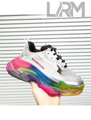 Balenciaga Triple S Rainbow Outsole Sneakers White/Silver/Black 2019