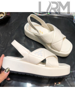 Prada Quilted Lambskin Platform Sandals All White 2021