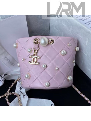 Chanel Lambskin Mini Drawstring Bucket Bag AS2518 Pink 2021