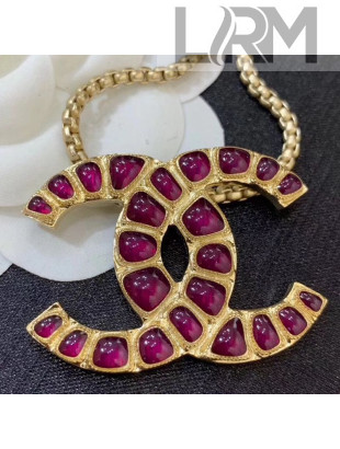 Chanel Burgundy Resin Stones CC Pendant Necklace AB1804 2019