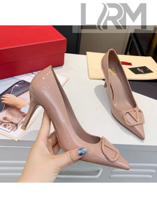 Valentino VLogo One-Tone Patent Leather Pumps 80mm Nude 2020