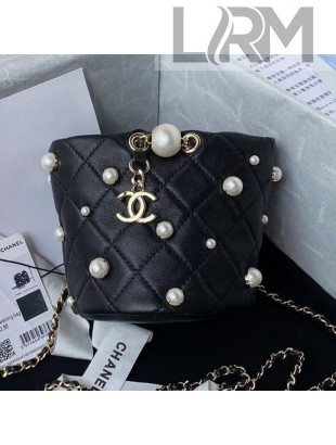 Chanel Lambskin Mini Drawstring Bucket Bag AS2518 Black 2021
