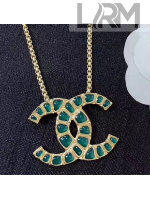 Chanel Green Resin Stones CC Pendant Necklace AB1804 2019