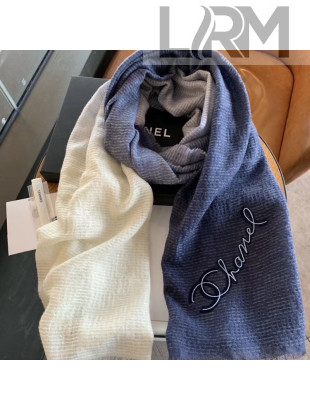 Chanel Cashmere Gradual Color Scarf 75x200cm Gray/Blue 2019