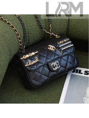 Chanel Lambskin Small Flap Bag with Logo Charm AS2979 Black 2021