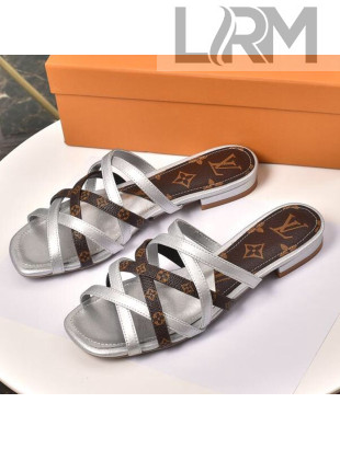 Louis Vuitton Revival Strap Flat Slide Sandals Silver 2021