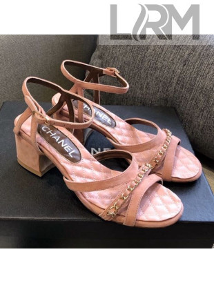 Chanel Suede Chain Sandals 5cm Pink 2021