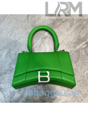 Balenciaga Hourglass Mini Top Handle Bag in Litchi-Grained Calfskin Bright Green/Silver 2020