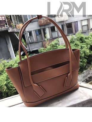 Bottega Veneta Arco Medium Grained Calfskin Maxi Weave Top Handle Bag Brown 2019