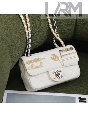 Chanel Lambskin Small Flap Bag with Logo Charm AS2979 White 2021