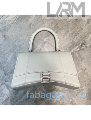 Balenciaga Hourglass Small Top Handle Bag in Litchi-Grained Calfskin White/Silver 2020