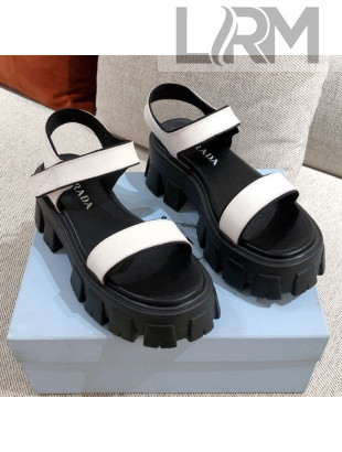 Prada Leather Block Sole Sandals White 2021