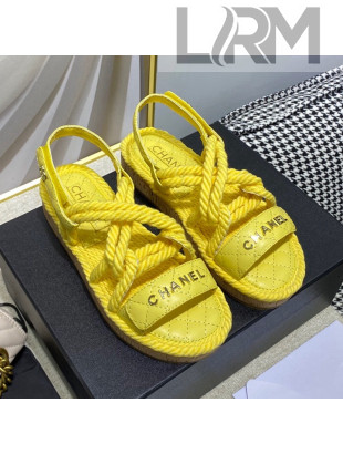 Chanel Cord Flat Sandals G34602 Yellow 2021