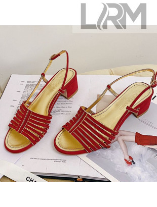 Chanel Suede Strap Sandals Red 2021