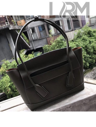 Bottega Veneta Arco Medium Grained Calfskin Maxi Weave Top Handle Bag Black 2019