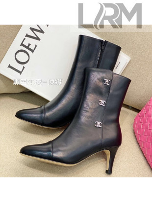Chanel Calfskin CC Buckle Side Heel Short Boots Black 2020