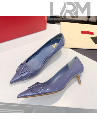 Valentino VLogo One-Tone Patent Leather Pumps 40mm Blue 2020