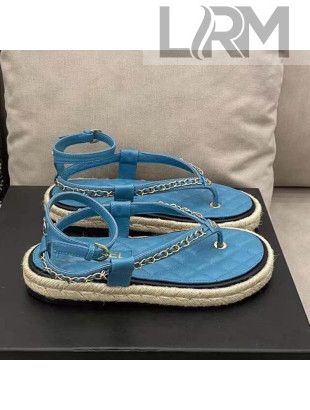 Chanel Lambskin Flat Thong Sandals G36921 Blue 2020
