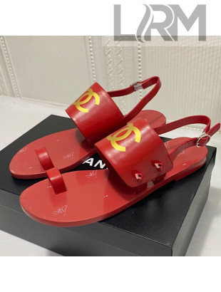 Chanel Calfskin Thong Flat Sandals G36885 Red 2021