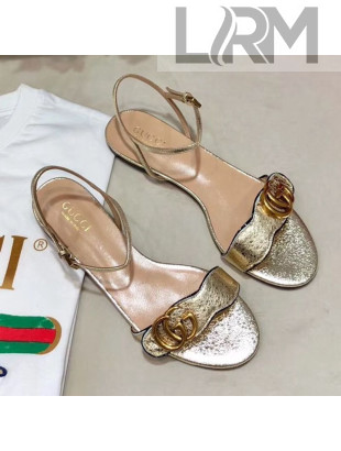 Gucci Flat Leather Sandal with Double G 524631 Gold 2019