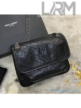Saint Laurent Baby Niki Chain Bag in Vintage Crinkled Leather 533037 Black/Silver 2021