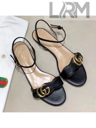 Gucci Flat Leather Sandal with Double G 524631 Black 2019