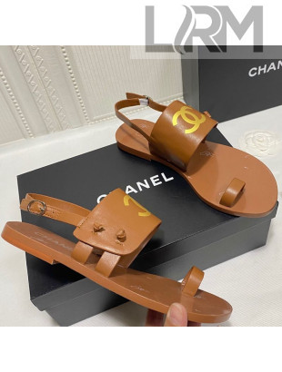 Chanel Calfskin Thong Flat Sandals G36885 Brown 2021