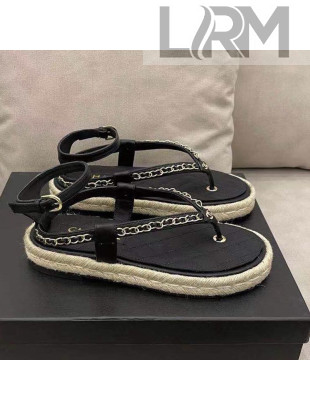 Chanel Lambskin Flat Thong Sandals G36921 Black 2020