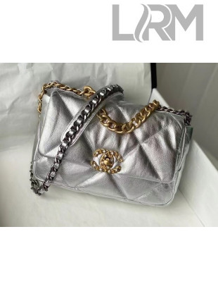 Chanel 19 Metallic Goatskin Small Flap Bag AS1160 Silver 2021 TOP
