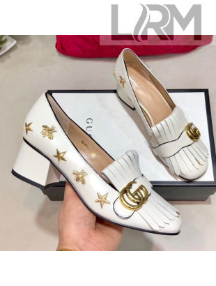 Gucci Embroidered Leather Mid-heel Pump 551548 White 2019