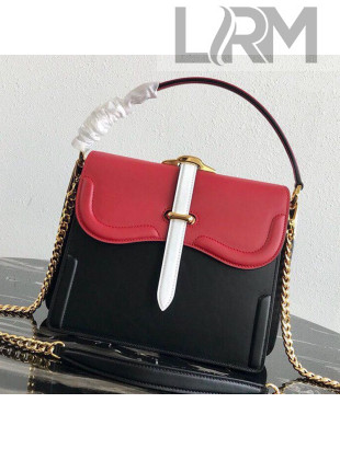 Prada Belle Leather Top Handle Bag 1BN004 Red/Black/White 2019