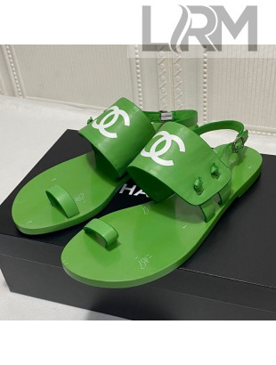 Chanel Calfskin Thong Flat Sandals G36885 Green 2021