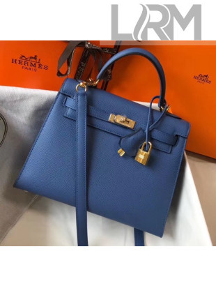 Hermes Kelly 25cm Top Handle Bag in Epsom Leather Blue 2020