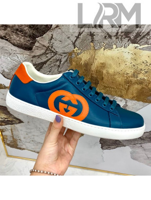 Gucci Leather Ace Sneakers ‎‎with Interlocking G Blue/Orange 2020 (For Women and Men)