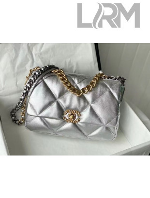 Chanel 19 Metallic Goatskin Large Flap Bag AS1161 Silver 2021 TOP